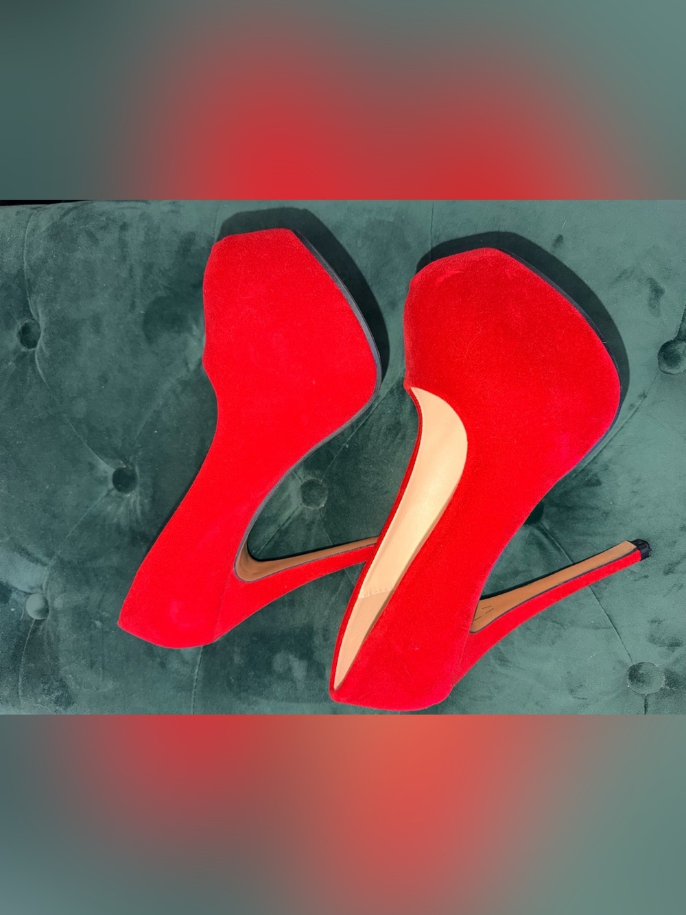 EGO Red Suede Platform Stiletto Heels
